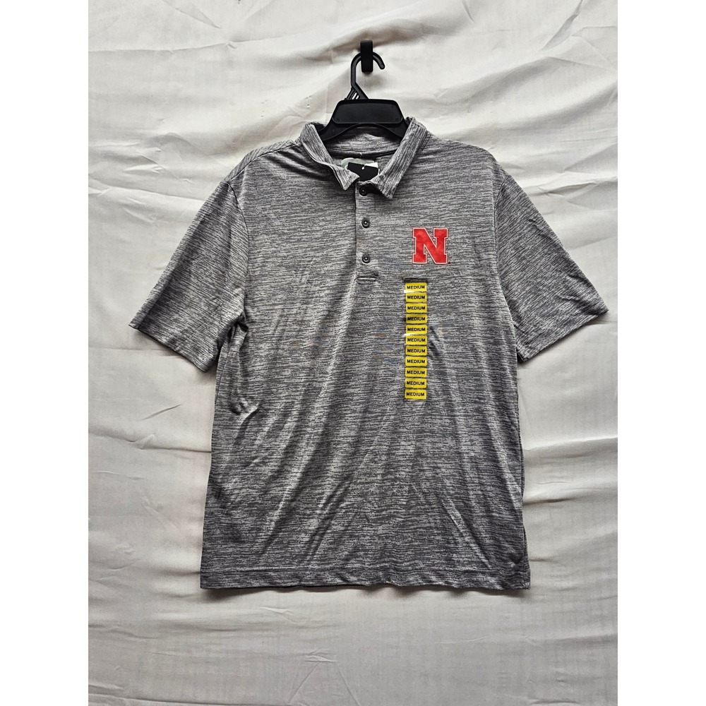 Captivating Mens Nebraska Huskers Polo Shirt Gray Polyester Athletic Size Medium